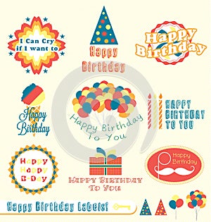 Retro Happy Birthday Labels and Stickers