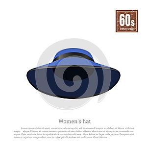Retro hat in realistic style on white background. Old fashion. 60s vogue. Vintage blue cap icon