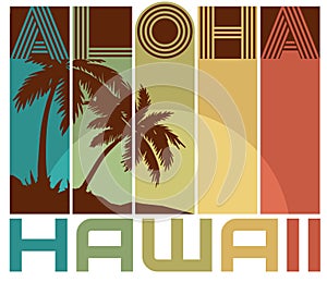 Retro Hawaiian tshirt design art palm trees beach Aloha