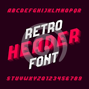 Retro header alphabet font. Three-dimensional effect letters, numbers and symbols with shadow.