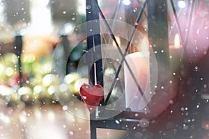 Retro heart shape snow bokeh