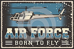 Retro Helicopter Air Force Poster