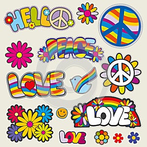 Retro hippie patches vector emblems photo