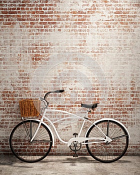 Retro hipster bicycle in front of the old brick wall, background