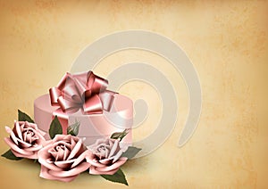 Retro holiday background with pink roses