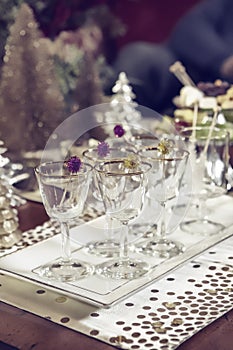 Retro Holiday Party Serving Tray with Empty glasses