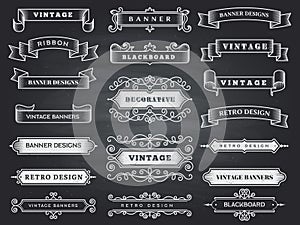 Retro horizontal banners. Ribbon flourish ornate frame decoration vector vintage collection