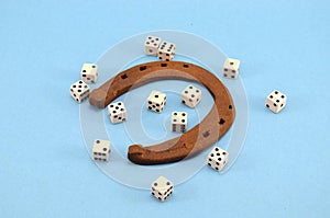 Retro horseshoe gamble dice concept blue