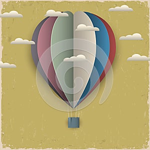 Retro hot air balloon and clouds from paper