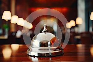 Retro Hotel Reception Counter desk with Bell, Vintage Service Bell, Generative AI Illustration