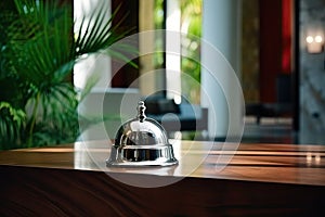 Retro Hotel Reception Counter desk with Bell, Vintage Service Bell, Generative AI Illustration
