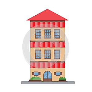 Retro house flat design.Hometown on street with isolated white background.Shop house modern design.Apartment cartoon