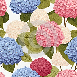 Retro Hydrangea Pattern With Multiple Colors On Solid White Background