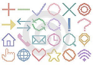 Retro icon set of pixel art. Vector illustration. 24 isolated items.