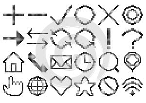 Retro icon set of pixel art. Vector illustration. 24 isolated items.