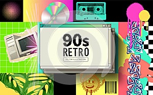 Retro Iconic 90s Textures And Objects Background