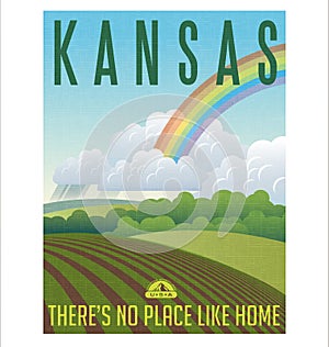 Retro illustrated travel poster for state of Kansas, United States