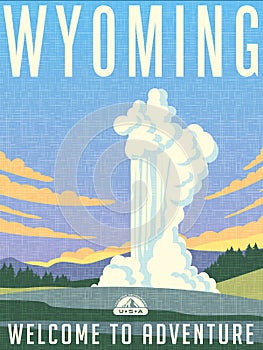 Retro illustrated travel poster for Wyoming