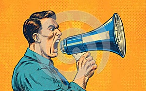 Man Shouting Through Megaphone in Pop Art Style