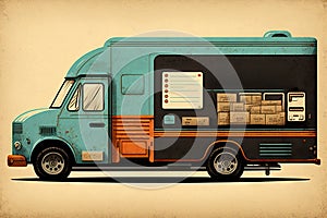 Retro illustration of a truck with a box in the foreground