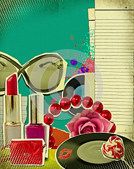 Retro illustration of woman accessories