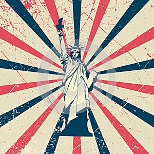 Retro Independence Day Poster Background with Liberty Statue