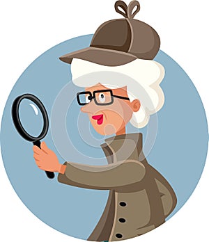 Senior Detective Granny Holding a Magnifier Looking for Clues Character