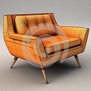 Retro-inspired 3d Orange Sofa With Detailed Crosshatching