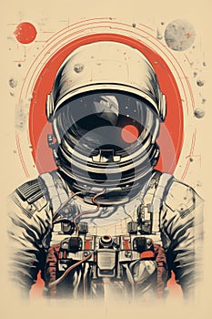 Retro Inspired Astronaut Portrait In Letterpress Style