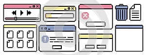 Retro interface windows with pixel frame ui