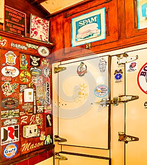 Retro Vintage Interior of American Diner with Refrigerator