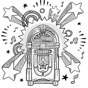 Retro jukebox and vinyl LP sketch