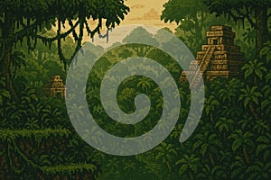 Retro Jungle Adventure with Ancient Temples - Perfect for Poster or Digital Design photo