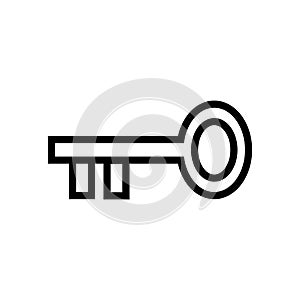 Retro key icon line isolated on white background. Black flat thin icon on modern outline style. Linear symbol and editable stroke