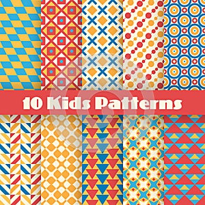 Retro kids vector seamless patterns. Endless