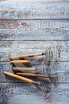 Retro kitchen utensils whisks