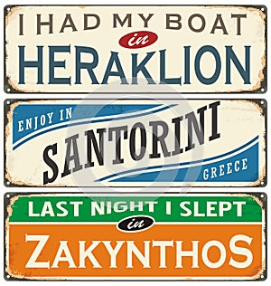 Retro labels with towns in Greece