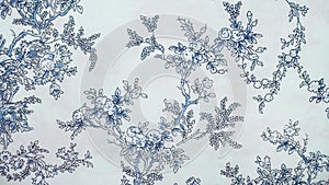 Retro Lace Floral Seamless Pattern Blue Fabric Background Vintage Style
