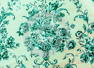 Retro Lace Floral Seamless Pattern Blue Sea Color Fabric Background Vintage Style
