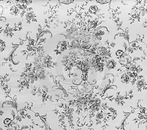 Retro Lace Floral Seamless Pattern Monotone Black and White Fabric Background Vintage Style