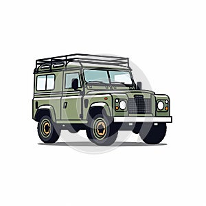 Retro Land Rover Vector Illustration: Minimalist Cartooning With Bold Outline