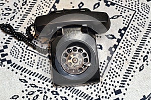 retro landline black phone on the table