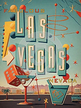 Retro Las Vegas Travel Poster Postcard Mid Century Modern 1960s photo