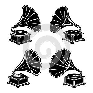 Retro Lautsprecher record player gramophone Vector Icon on white background