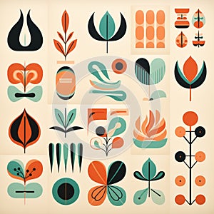 Retro Leaf Design Mid-century Illustration With Americana Iconography