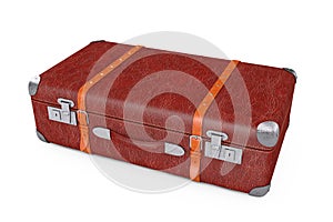 Retro Leather Brown Threadbare Suitcase With Metal Corners and Belts. 3d Rendering