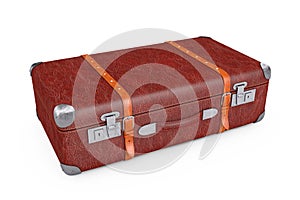 Retro Leather Brown Threadbare Suitcase With Metal Corners and Belts. 3d Rendering