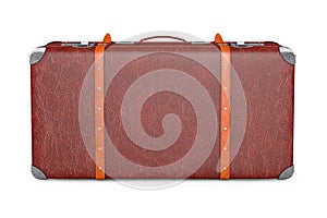 Retro Leather Brown Threadbare Suitcase With Metal Corners and Belts. 3d Rendering