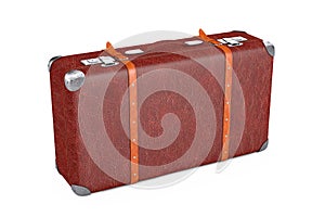 Retro Leather Brown Threadbare Suitcase With Metal Corners and Belts. 3d Rendering