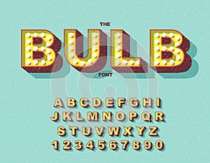 Retro light bulb bright alphabet. Vector of modern bold font and alphabet.